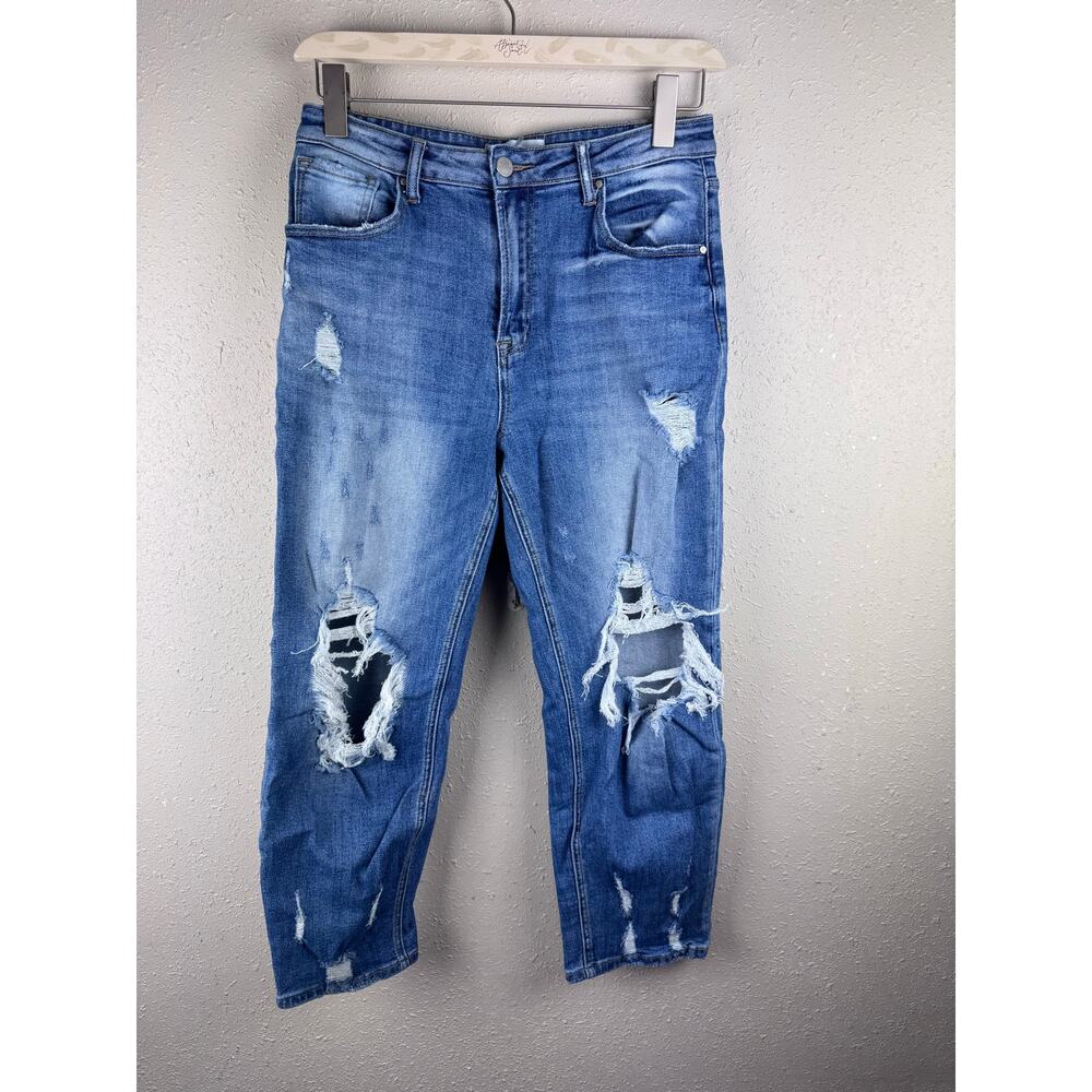 Risen high-rise distressed boyfriend/straight-leg jean womens size 11/30